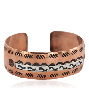 Certified Authentic Maze Handmade Navajo .925 Sterling Silver Native American Pure Copper Bracelet  92018-14