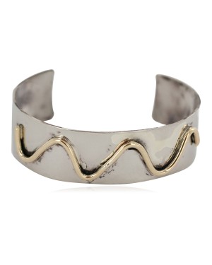 Certified Authentic Maze Handmade Navajo Native American Brass Nickel Bracelet 13142-1