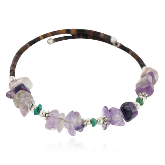 Certified Authentic Natural Heishi Amethyst Turquoise Navajo Native American Adjustable Wrap Bracelet 13153-5