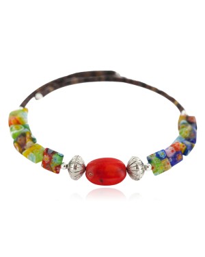 Certified Authentic Natural Heishi Coral Glass Navajo Native American Adjustable Wrap Bracelet 13159-5
