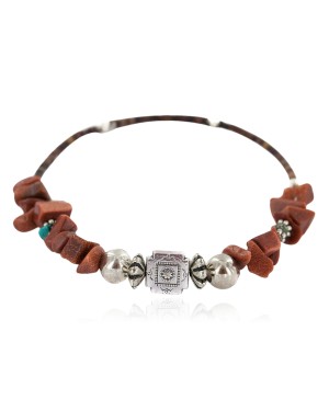 Certified Authentic Natural Heishi Goldstone Turquoise Navajo Native American Adjustable Wrap Bracelet 13153-1