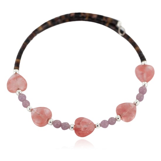 Certified Authentic Natural Pink Quartz Heishi Navajo Native American Adjustable Wrap Bracelet 13151-59