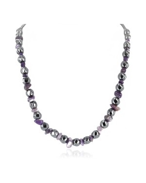 Certified Authentic Navajo .925 Sterling Silver AMETHYST and HEMATITE Native American Necklace 371115672345