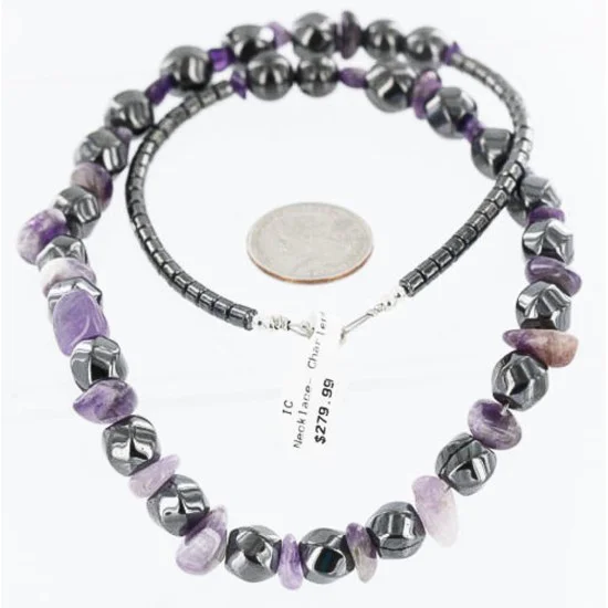 Navajo .925 Sterling Silver Amethyst and Hematite Necklace 25212 Navajo .925 Sterling Silver Amethyst and Hematite Necklace 25212