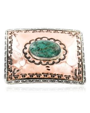 Certified Authentic Navajo .925 Sterling Silver and Copper Natural Turquoise Native American Buckle 45645654