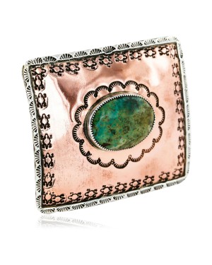 Certified Authentic Navajo .925 Sterling Silver and Copper Natural Turquoise Native American Buckle 86754563