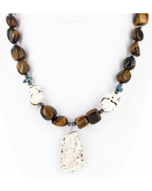 Certified Authentic Navajo .925 Sterling Silver and White Howlite TIGERS EYE Native American Necklace 371009966686