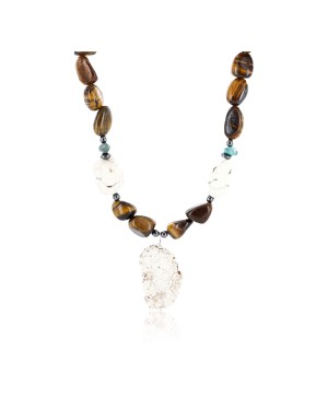 Certified Authentic Navajo .925 Sterling Silver and WHITE Turquoise TIGERS EYE Native American Necklace 15838-4