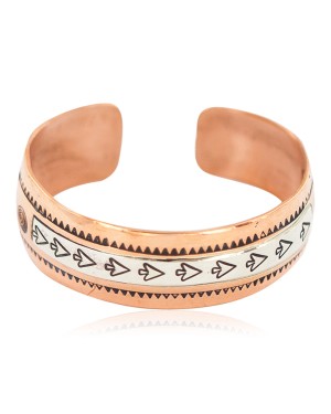 Certified Authentic Navajo .925 Sterling Silver Arrow head Feather Maze Handmade Native American Pure Copper Bracelet  13097-23