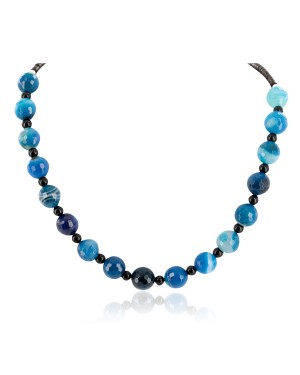 Certified Authentic Navajo .925 Sterling Silver Black Onyx Heishi Dyed Agate Native American Necklace 25308-1