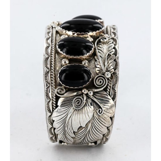 Certified Authentic Navajo .925 Sterling Silver Black Onyx Signed Native American Bracelet 371045870225