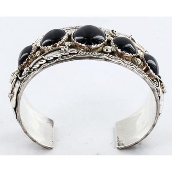 Certified Authentic Navajo .925 Sterling Silver Black Onyx Signed Native American Bracelet 371045870225