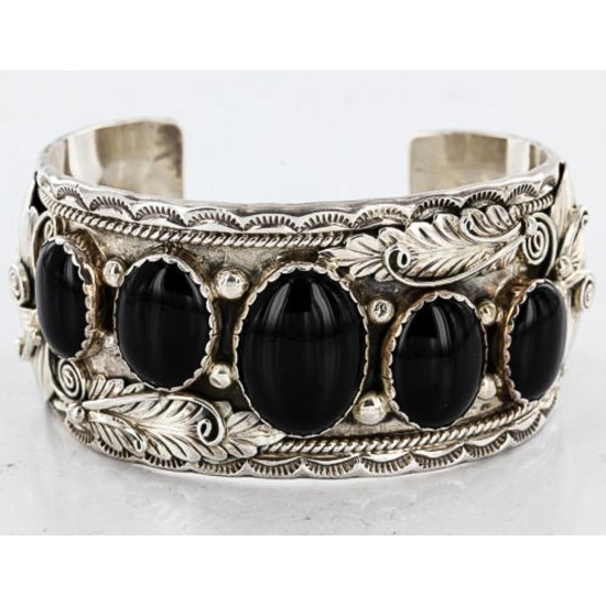 Certified Authentic Navajo .925 Sterling Silver Black Onyx Signed Native American Bracelet 371045870225