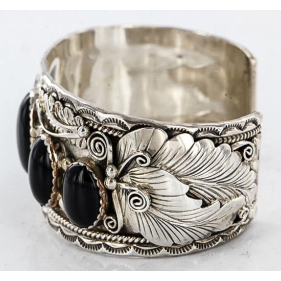 Certified Authentic Navajo .925 Sterling Silver Black Onyx Signed Native American Bracelet 371045870225