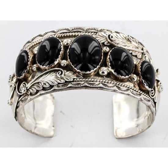 Certified Authentic Navajo .925 Sterling Silver Black Onyx Signed Native American Bracelet 371045870225