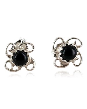 Certified Authentic Navajo .925 Sterling Silver Black Onyx Stud Native American Earrings 371129367407