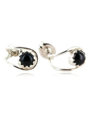 Certified Authentic Navajo .925 Sterling Silver Black Onyx Stud Native American Earrings 390909190728
