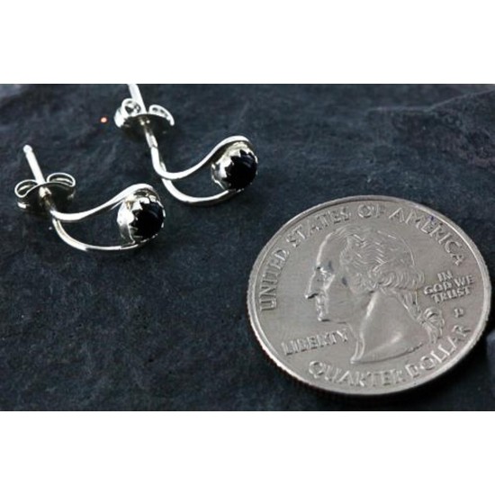 Certified Authentic Navajo .925 Sterling Silver Black Onyx Stud Native American Earrings 390909190728