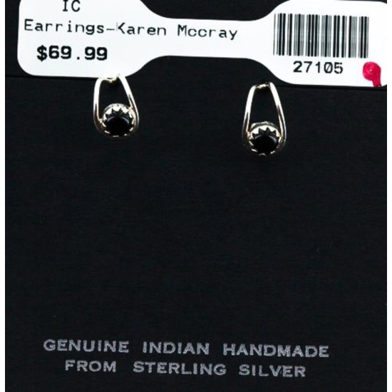 Certified Authentic Navajo .925 Sterling Silver Black Onyx Stud Native American Earrings 390909190728