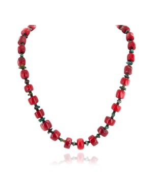 Certified Authentic Navajo .925 Sterling Silver Coral and Natural Turquoise Native American Necklace 15343-7