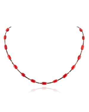 Certified Authentic Navajo .925 Sterling Silver Coral Heishi Native American Necklace 17061