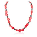 Navajo .925 Sterling Silver Coral Hematite Native American Necklace 25215-104