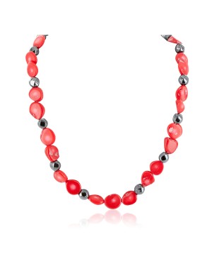 Certified Authentic Navajo .925 Sterling Silver Coral Hematite Native American Necklace 25215-104