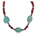 Navajo .925 Sterling Silver Coral Hematite Necklace 750199-6