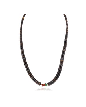 Certified Authentic Navajo .925 Sterling Silver Coral Natural Graduated Heishi Turquoise Native American Necklace 18112