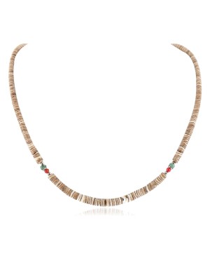 Certified Authentic Navajo .925 Sterling Silver Coral Natural Turquoise and Graduated Heishi Native American Necklace 25231-7