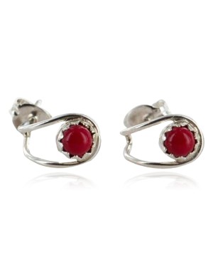 Certified Authentic Navajo .925 Sterling Silver Coral Stud Native American Earrings 390905662438