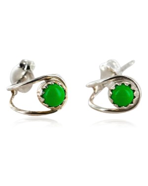 Certified Authentic Navajo .925 Sterling Silver Gaspeite Stud Native American Earrings 390907293385