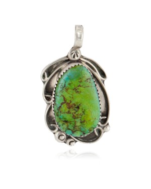 Certified Authentic Navajo .925 Sterling Silver Genuine Turquoise Native American Necklace Pendant 12910-2