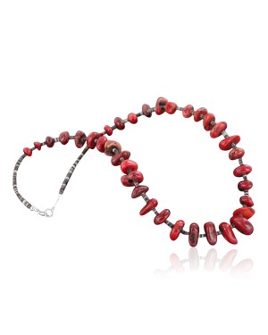 Certified Authentic Navajo .925 Sterling Silver Graduated Coral and Heishi Native American Necklace 370917359439