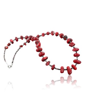 Certified Authentic Navajo .925 Sterling Silver Graduated Coral and Heishi Native American Necklace 370919253415