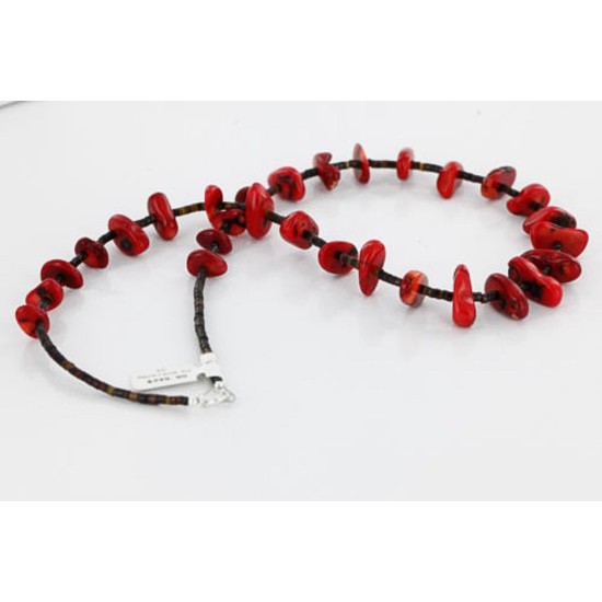 Certified Authentic Navajo .925 Sterling Silver Graduated Coral and Heishi Native American Necklace 390749699403