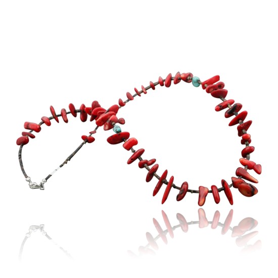 Certified Authentic Navajo .925 Sterling Silver Graduated Coral and Turquoise Native American Necklace 370973131473