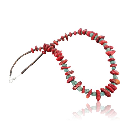 Certified Authentic Navajo .925 Sterling Silver Graduated Coral and Turquoise Native American Necklace 390679261713