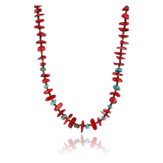Certified Authentic Navajo .925 Sterling Silver Graduated Coral and Turquoise Native American Necklace 750101-6 Certified Authentic Navajo .925 Sterling Silver Graduated Coral and Turquoise Native American Necklace 750101-6