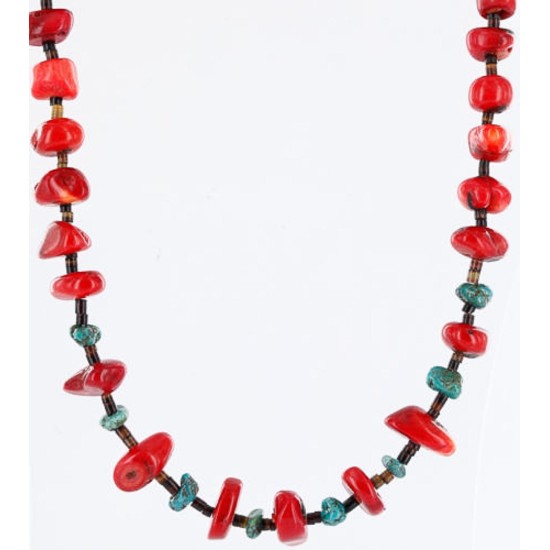 Certified Authentic Navajo .925 Sterling Silver Graduated Coral Turquoise Native American Necklace 371006067403