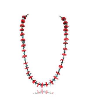 Certified Authentic Navajo .925 Sterling Silver Graduated Coral Turquoise Native American Necklace 371056381059