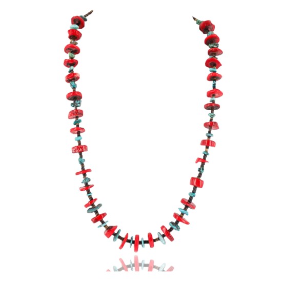 Certified Authentic Navajo .925 Sterling Silver Graduated Coral Turquoise Native American Necklace 371056381059