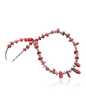 Certified Authentic Navajo .925 Sterling Silver Graduated Coral Turquoise Native American Necklace 390672484159
