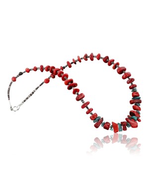Certified Authentic Navajo .925 Sterling Silver Graduated Coral Turquoise Native American Necklace 390680673641