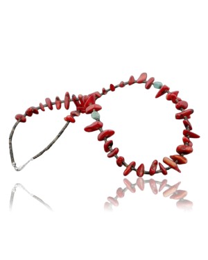 Certified Authentic Navajo .925 Sterling Silver Graduated Coral Turquoise Native American Necklace 390733618524