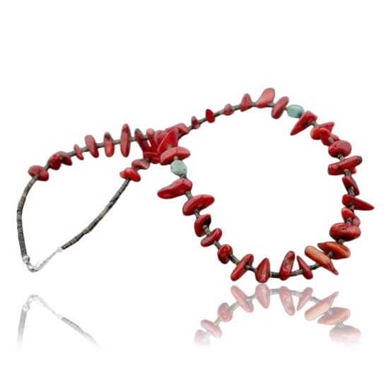 Certified Authentic Navajo .925 Sterling Silver Graduated Coral Turquoise Native American Necklace 390733618524
