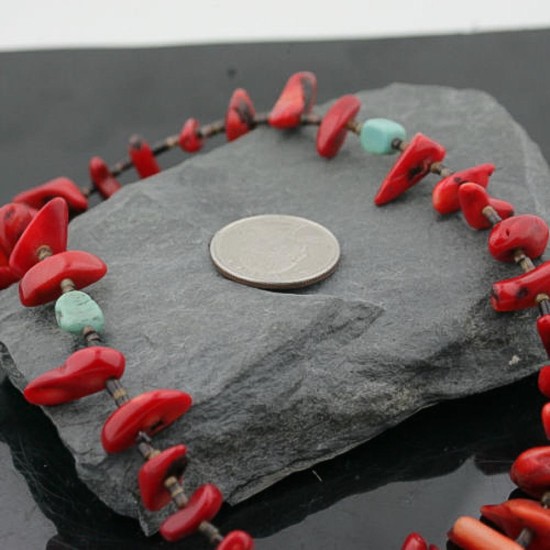 Certified Authentic Navajo .925 Sterling Silver Graduated Coral Turquoise Native American Necklace 390733618524