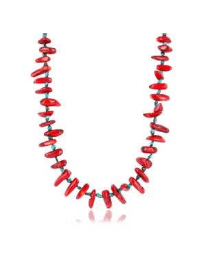 Certified Authentic Navajo .925 Sterling Silver Graduated Coral Turquoise Native American Necklace 750120-1