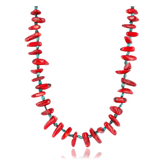 Certified Authentic Navajo .925 Sterling Silver Graduated Coral Turquoise Native American Necklace 750120-1