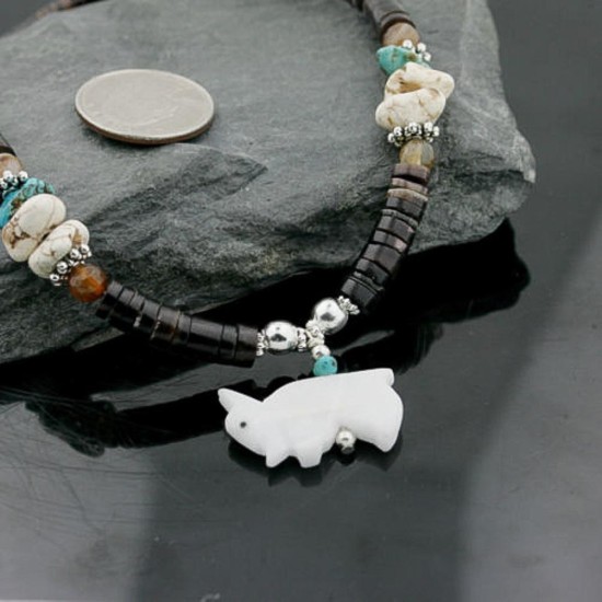 Certified Authentic Navajo .925 Sterling Silver Graduated Heishi Agate Native American Necklace 752100-7